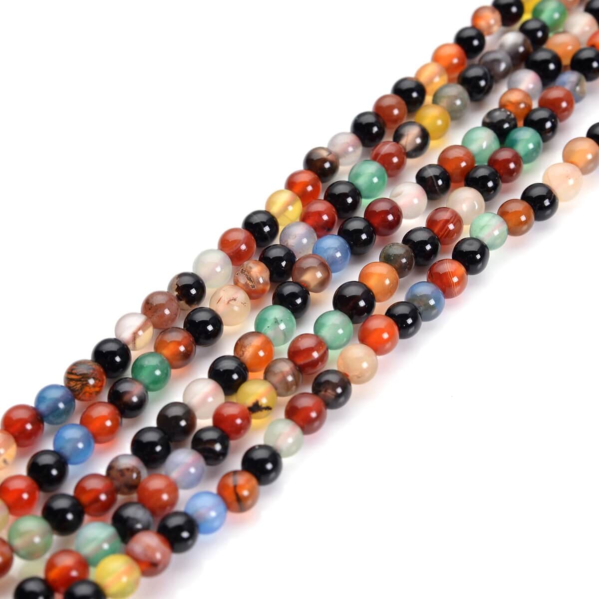 Enhanced Multi Agate Multi Row Beaded Bracelet in Stainless Steel (7.25 In) 91.50 ctw image number 2