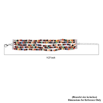 Enhanced Multi Agate Multi Row Beaded Bracelet in Stainless Steel (7.25 In) 91.50 ctw