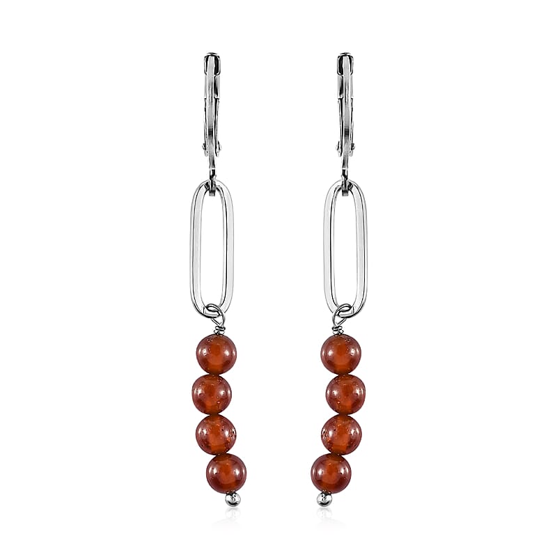 Ratnapura Hessonite Garnet Dangle Earrings in Stainless Steel 5.60 ctw