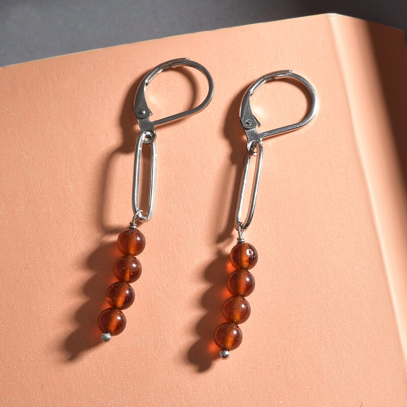 Ratnapura Hessonite Garnet Dangle Earrings in Stainless Steel 5.60 ctw