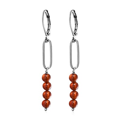 Ratnapura Hessonite Garnet Dangle Earrings in Stainless Steel 5.60 ctw