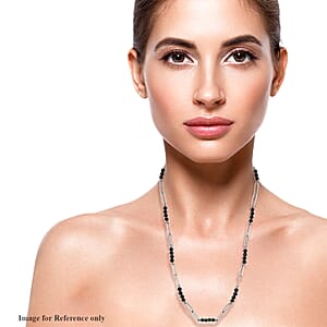 Thai Black Spinel Beaded and Paper Clip Chain Necklace (20 Inches) in Stainless Steel 25.15 ctw , Tarnish-Free, Waterproof, Sweat Proof Jewelry