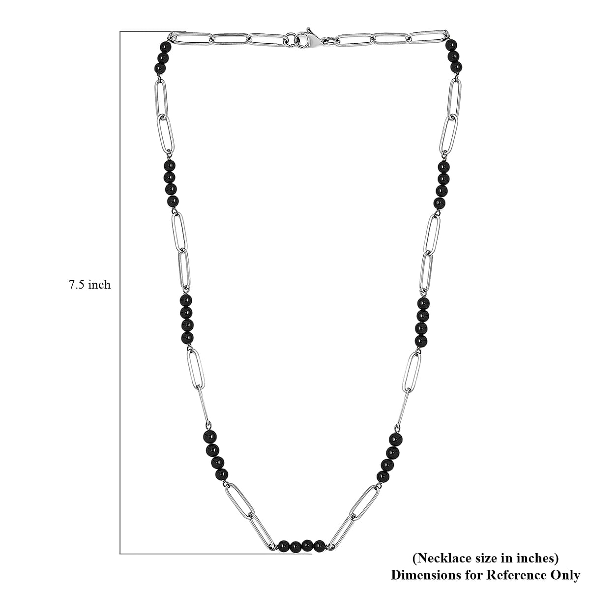 Thai Black Spinel Beaded and Paper Clip Chain Necklace (20 Inches) in Stainless Steel 25.15 ctw , Tarnish-Free, Waterproof, Sweat Proof Jewelry image number 5