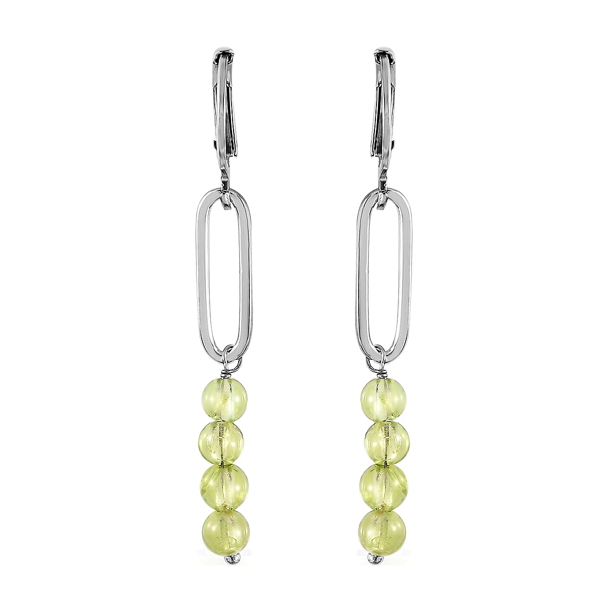 Peridot Beaded and Paper Clip Dangle Earrings in Stainless Steel 4.10 ctw image number 0