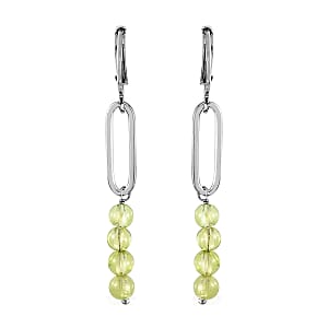 Peridot Beaded and Paper Clip Dangle Earrings in Stainless Steel 4.10 ctw
