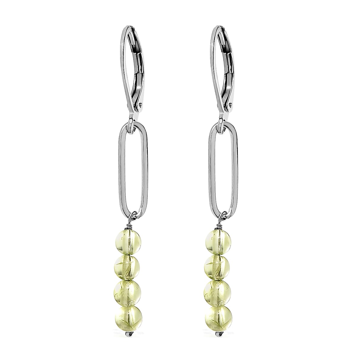 Peridot Beaded and Paper Clip Dangle Earrings in Stainless Steel 4.10 ctw image number 3