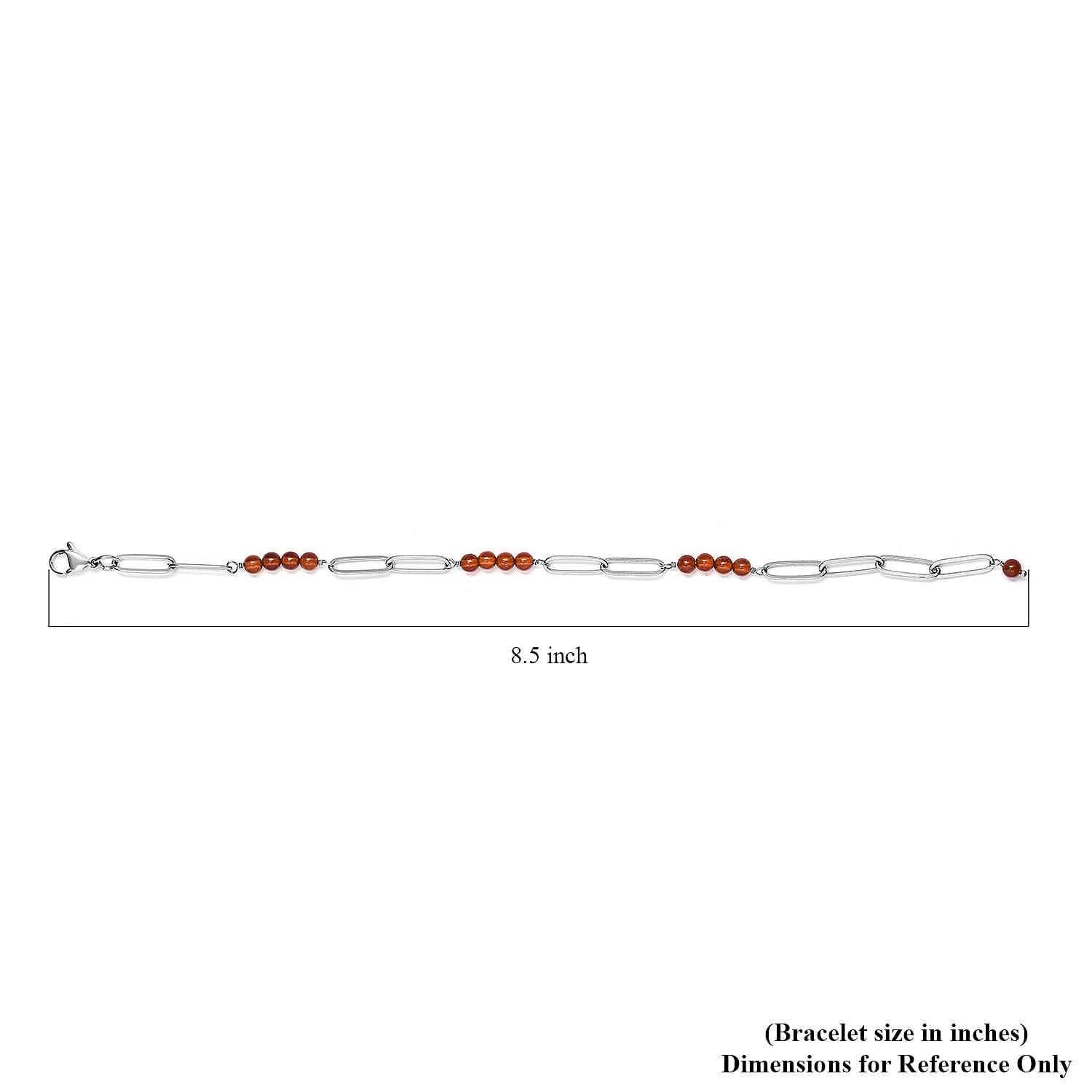 Ratnapura Hessonite Garnet Beaded and Paper Clip Chain Bracelet in Stainless Steel (7.25 In) 11.25 ctw