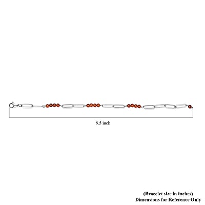 Ratnapura Hessonite Garnet Beaded and Paper Clip Chain Bracelet in Stainless Steel (7.25 In) 11.25 ctw