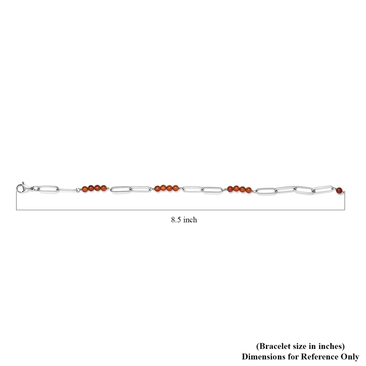 Ratnapura Hessonite Garnet Beaded and Paper Clip Chain Bracelet in Stainless Steel (7.25 In) 11.25 ctw image number 4