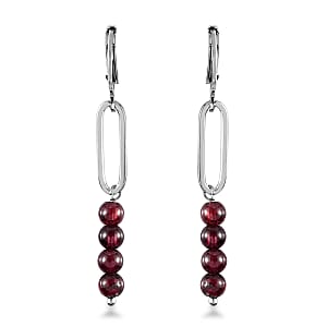 Orissa Rhodolite Garnet Beaded and Paper Clip Dangle Earrings in Stainless Steel 5.10 ctw