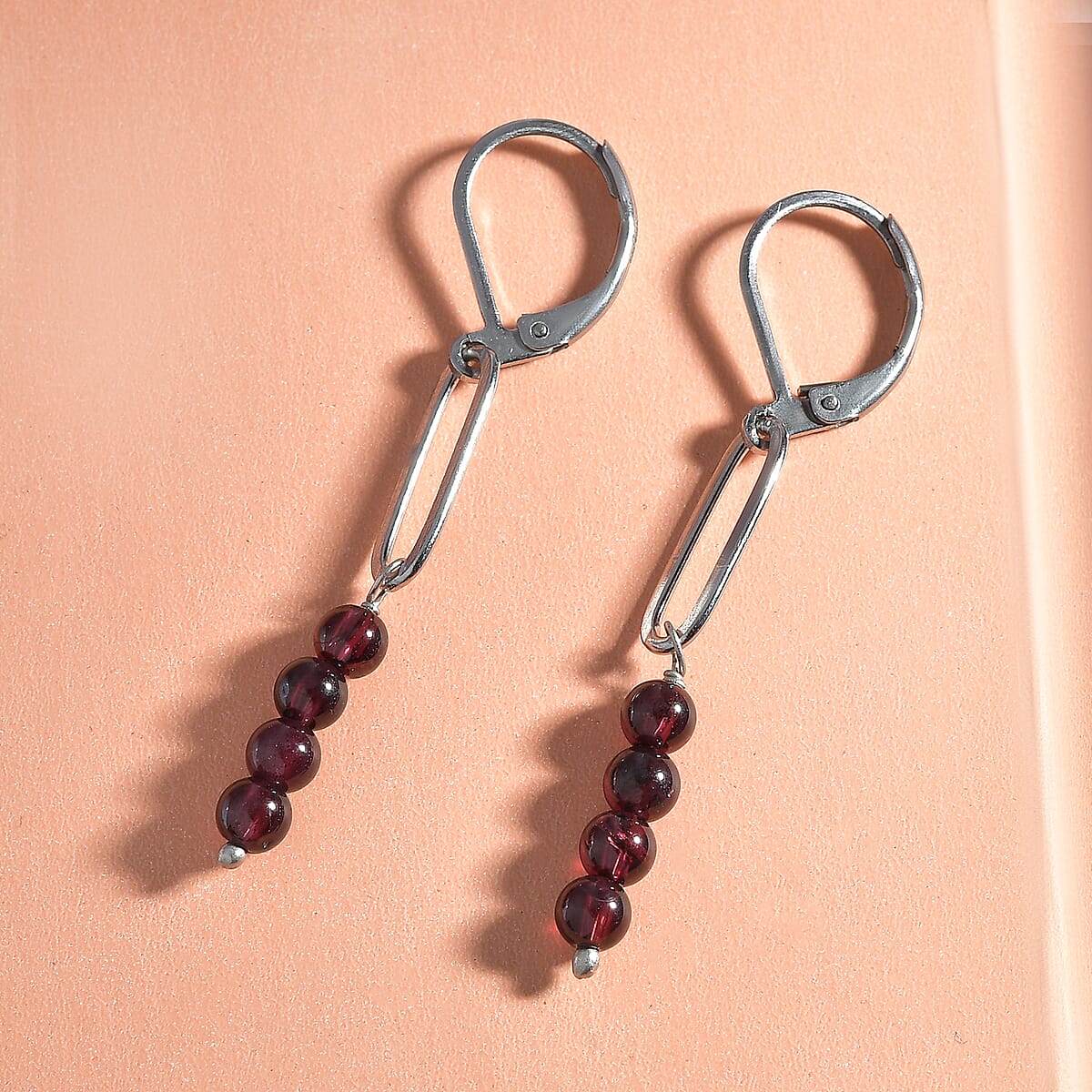 Orissa Rhodolite Garnet Beaded and Paper Clip Dangle Earrings in Stainless Steel 5.10 ctw image number 1