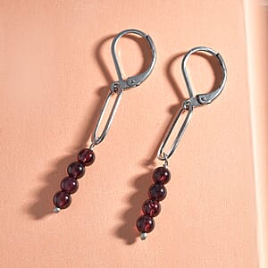 Orissa Rhodolite Garnet Beaded and Paper Clip Dangle Earrings in Stainless Steel 5.10 ctw