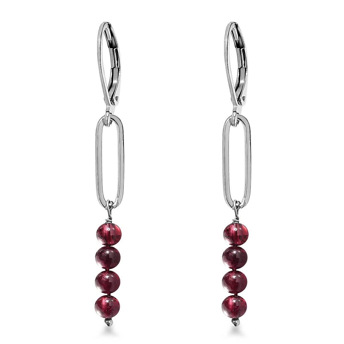 Orissa Rhodolite Garnet Beaded and Paper Clip Dangle Earrings in Stainless Steel 5.10 ctw image number 3