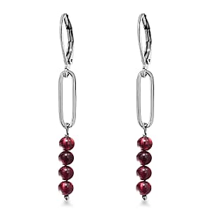 Orissa Rhodolite Garnet Beaded and Paper Clip Dangle Earrings in Stainless Steel 5.10 ctw
