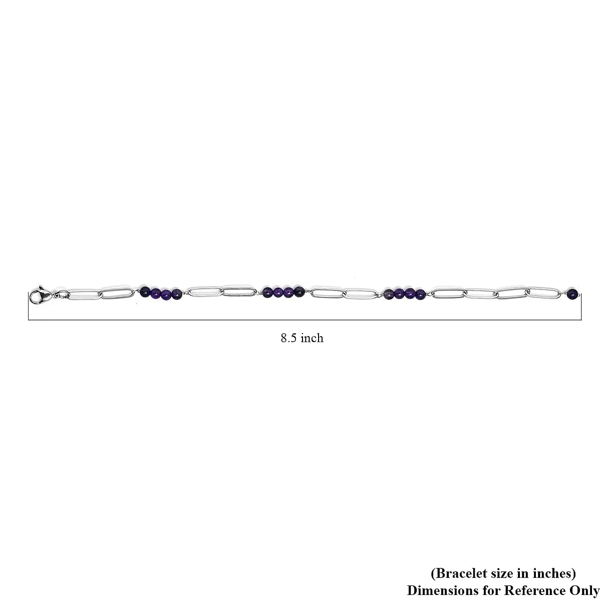 Amethyst Beaded and Paper Clip Chain Bracelet in Stainless Steel (7.25 In) 8.75 ctw image number 4