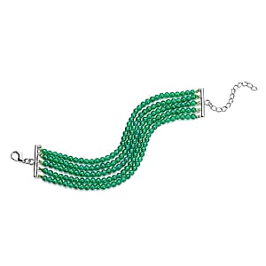 Enhanced Green Agate Multi Row Beaded Bracelet in Stainless Steel (7.25 In) 91.50 ctw | Tarnish-Free, Waterproof, Sweat Proof Jewelry