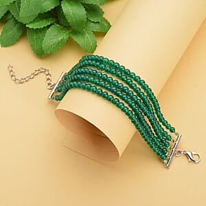 Enhanced Green Agate Multi Row Beaded Bracelet in Stainless Steel (7.25 In) 91.50 ctw | Tarnish-Free, Waterproof, Sweat Proof Jewelry