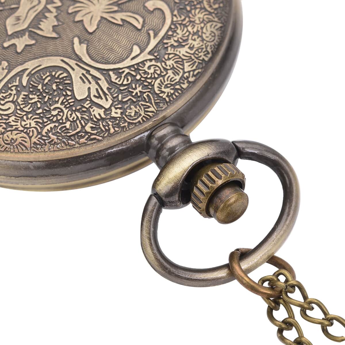 STRADA Japanese Movement Dragon Pattern Half Hunter Case Pocket Watch with Chain (31 Inches) in Goldtone image number 5