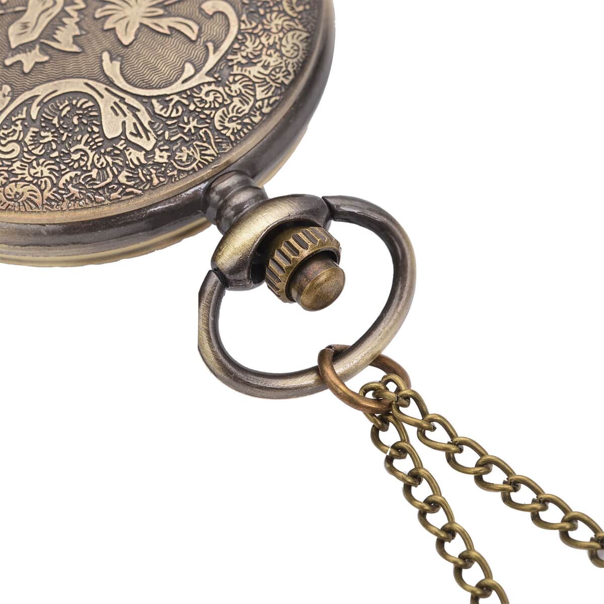 Strada Japanese Movement Horse Pattern Half Hunter Case Pocket Watch with Chain (31 Inches) in Goldtone image number 5