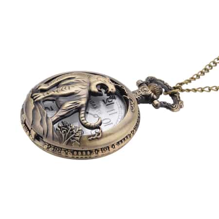 Strada Japanese Movement Tiger Pattern Half Hunter Case Pocket Watch with Chain (31 Inches) in Goldtone image number 2