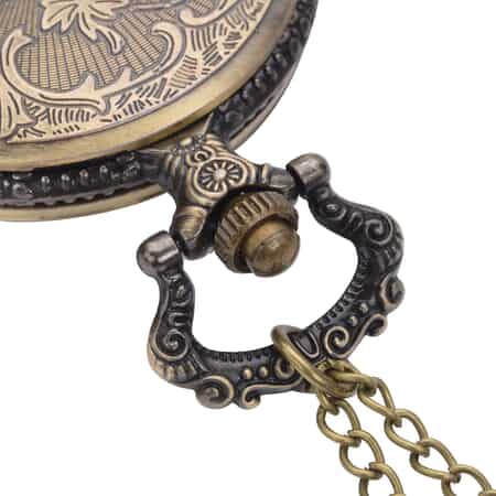 Strada Japanese Movement Tiger Pattern Half Hunter Case Pocket Watch with Chain (31 Inches) in Goldtone image number 4