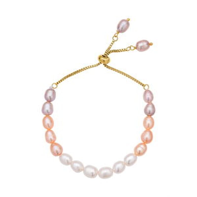 Multi Color Freshwater Pearl 36.00 ctw Bracelet in ION Plated YG Stainless Steel (6.00-9.00 In)