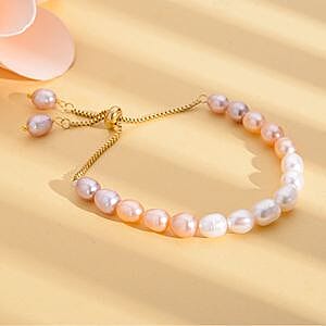 Multi Color Freshwater Pearl 36.00 ctw Bracelet in ION Plated YG Stainless Steel (6.00-9.00 In)