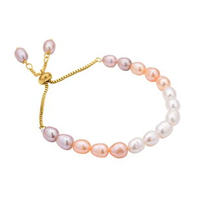 Multi Color Freshwater Pearl 36.00 ctw Bracelet in ION Plated YG Stainless Steel (6.00-9.00 In)