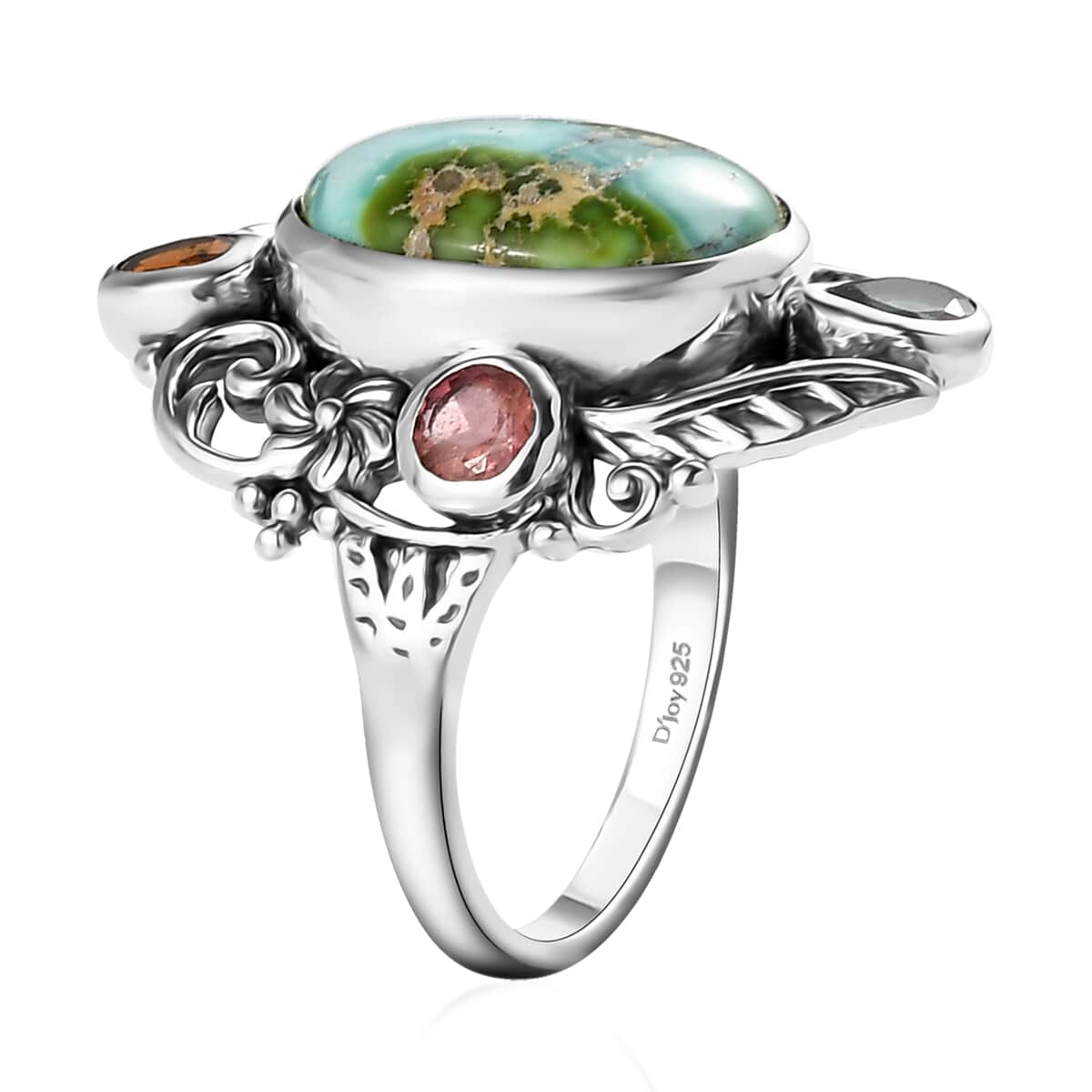 Artisan Crafted Natural Sonoran Gold Turquoise, Multi-Tourmaline Ring in Sterling Silver (Size 10.0) 6.00 ctw image number 3