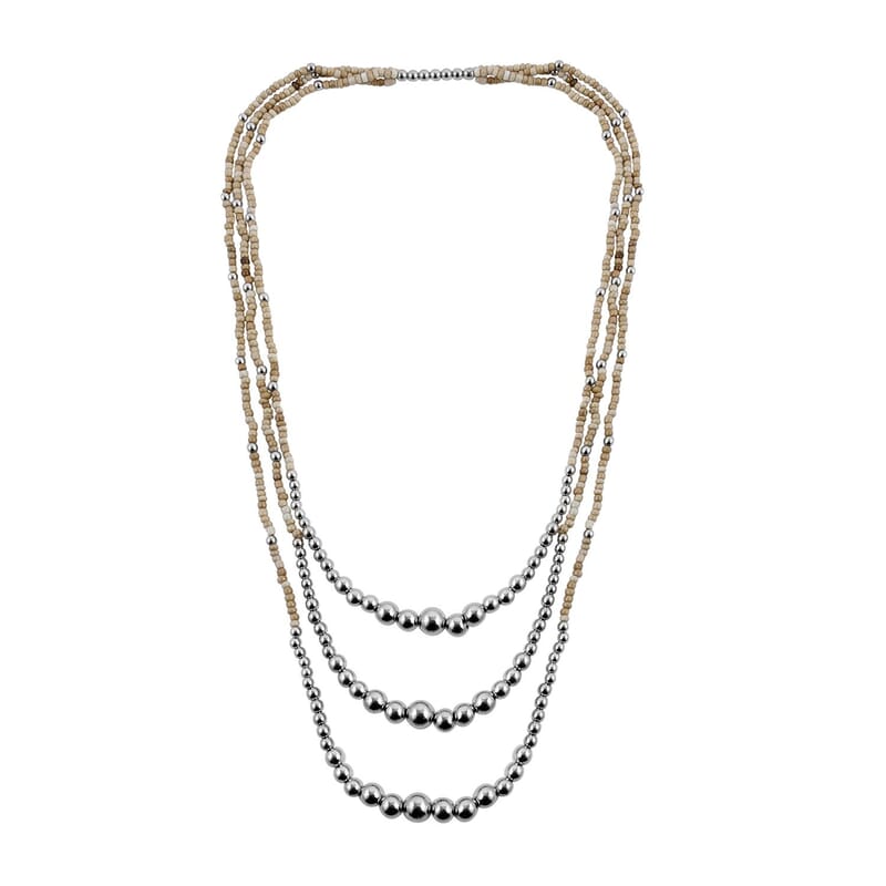 Cream Beaded Cassandra 3 Layered Necklace 24 Inches