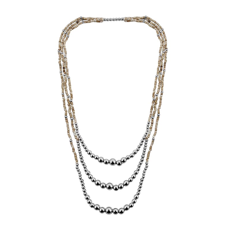Cream Beaded Cassandra 3 Layered Necklace 24 Inches