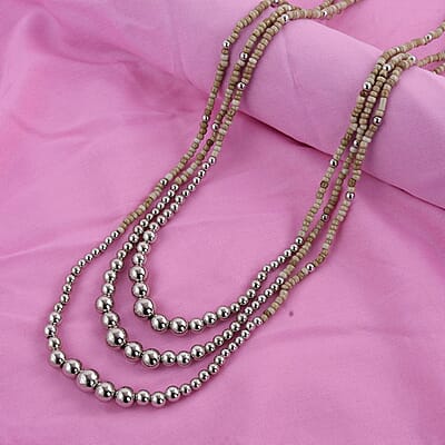 Cream Beaded Cassandra 3 Layered Necklace 24 Inches