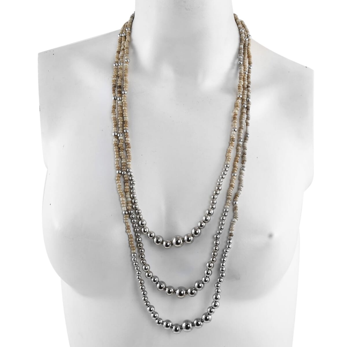 Cream Beaded Cassandra 3 Layered Necklace 24 Inches image number 2