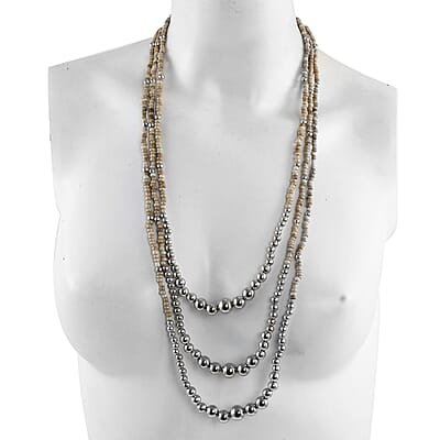 Cream Beaded Cassandra 3 Layered Necklace 24 Inches