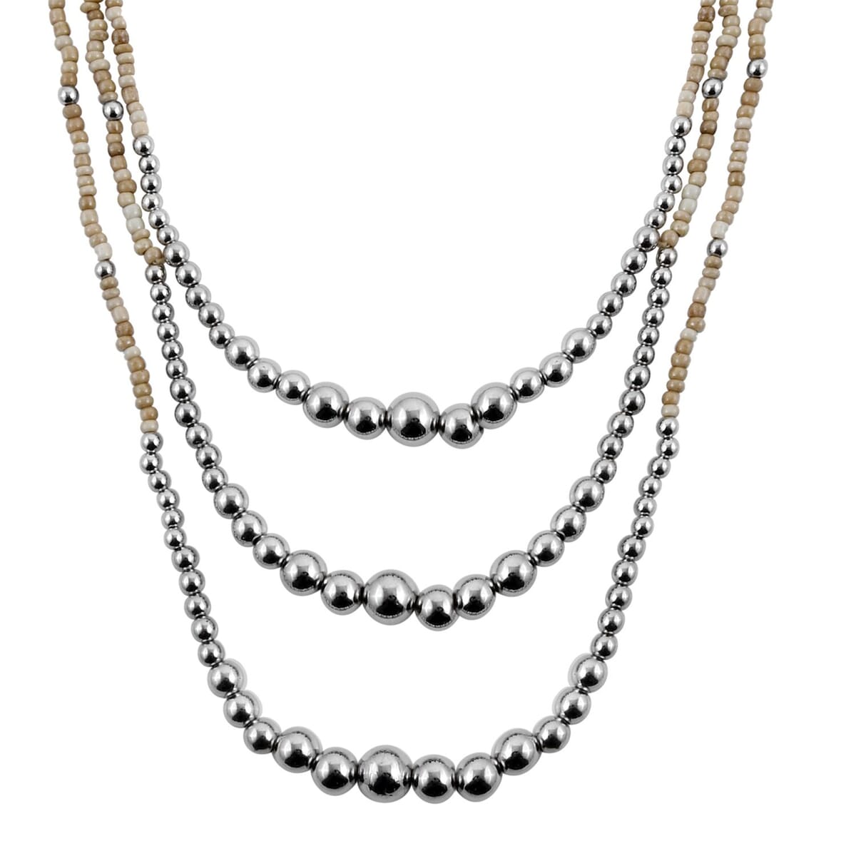 Cream Beaded Cassandra 3 Layered Necklace 24 Inches image number 3