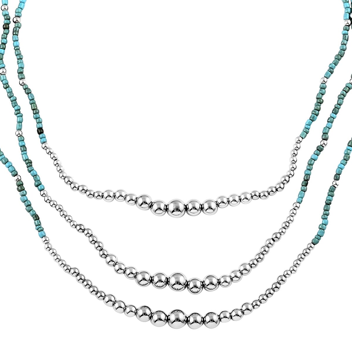 Turquoise Beaded Cassandra 3 Layered Necklace 24 Inches image number 4