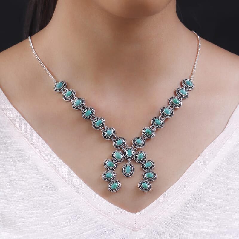 Artisan Crafted Sonoran Gold Turquoise Necklace 18 Inches in Sterling Silver 11.85 ctw