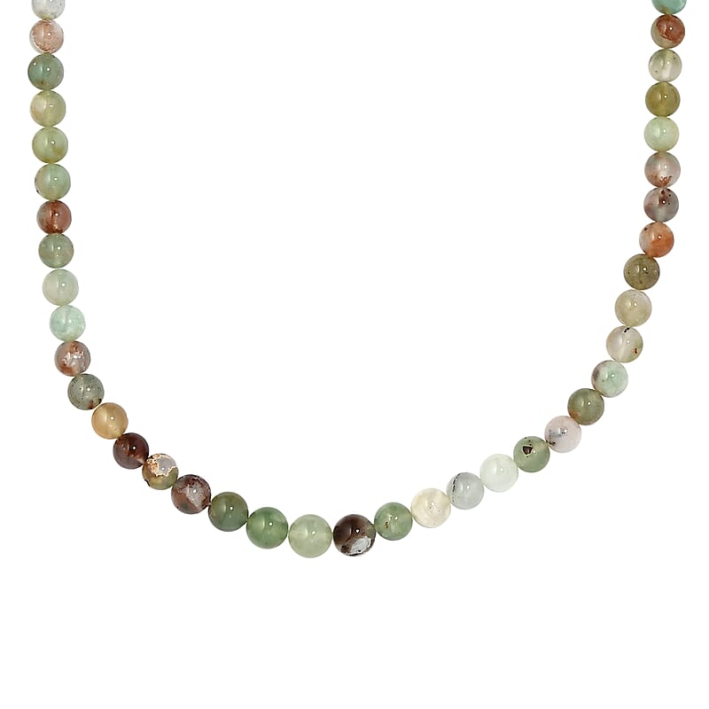Natural Zimbaprase Beaded Necklace 20 Inches in Sterling Silver 100.00 ctw