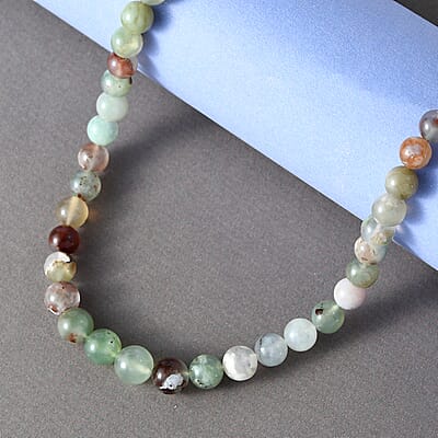 Natural Zimbaprase Beaded Necklace 20 Inches in Sterling Silver 100.00 ctw