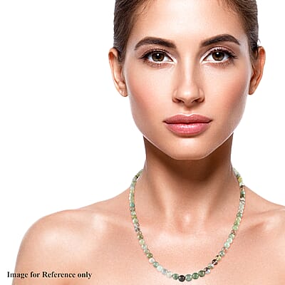 Natural Zimbaprase Beaded Necklace 20 Inches in Sterling Silver 100.00 ctw