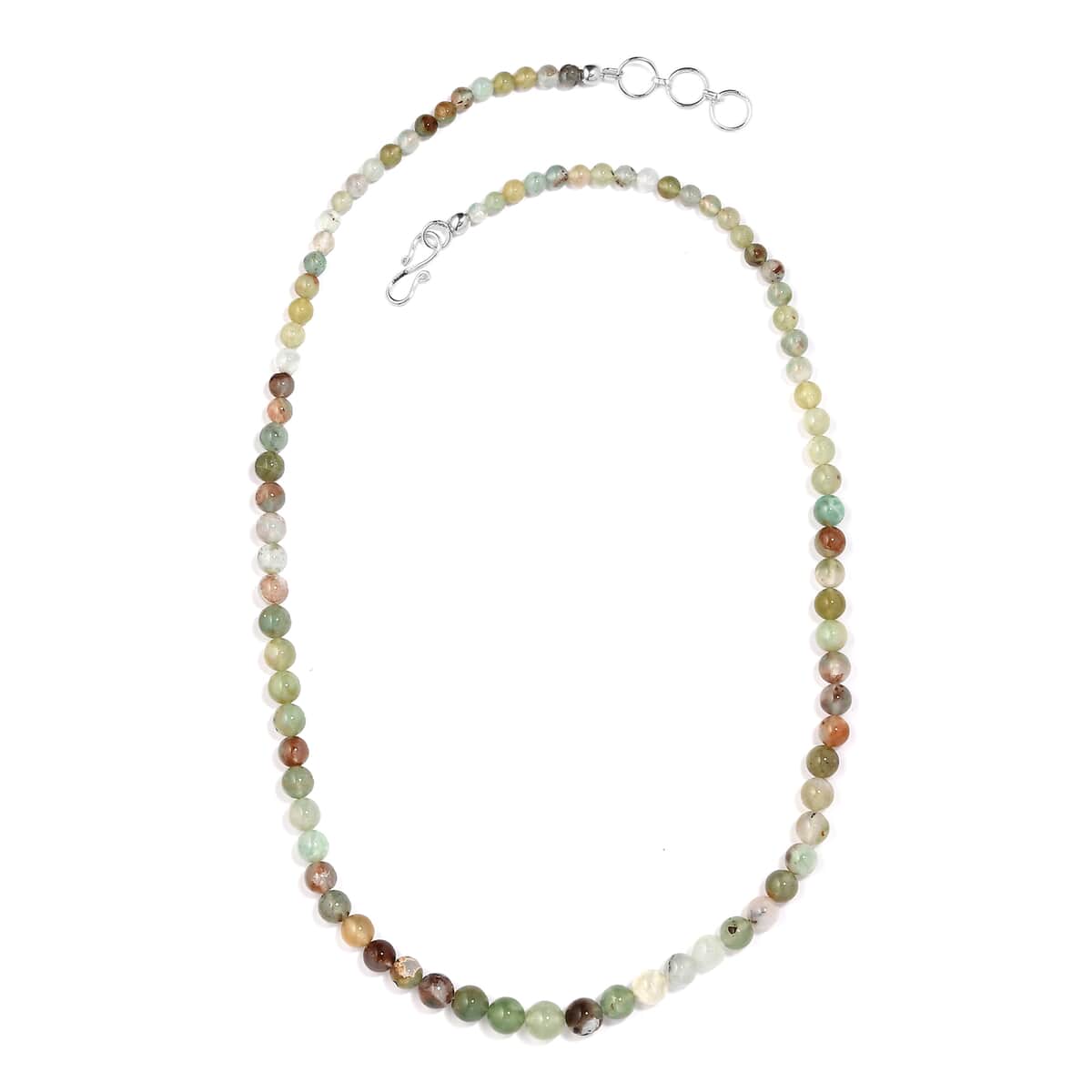 Natural Zimbaprase Beaded Necklace 20 Inches in Sterling Silver 100.00 ctw image number 3