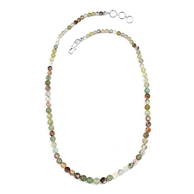 Natural Zimbaprase Beaded Necklace 20 Inches in Sterling Silver 100.00 ctw