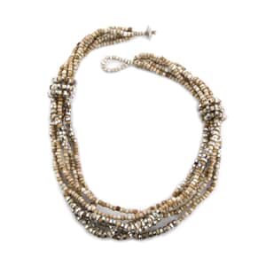 Cream Knot Beaded Multi Strand Necklace 20 Inches in Silvertone