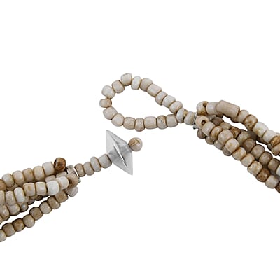 Cream Knot Beaded Multi Strand Necklace 20 Inches in Silvertone