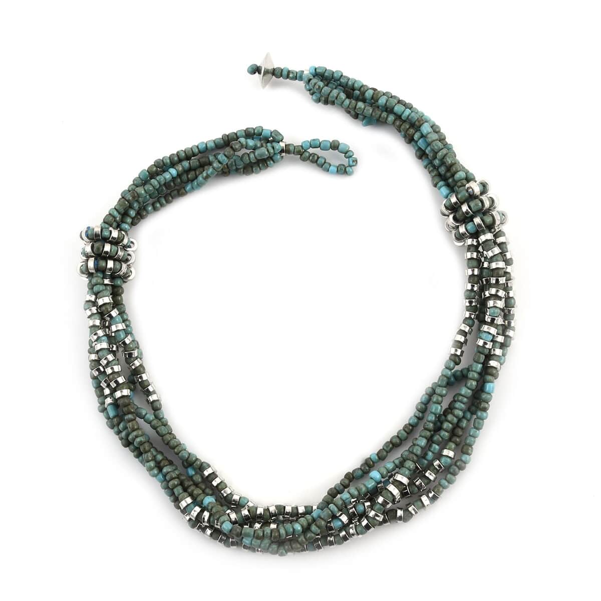 Turquoise Knot Beaded Multi Strand Necklace 20 Inches in Silvertone image number 0