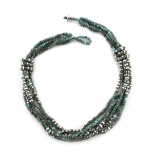 Turquoise Knot Beaded Multi Strand Necklace 20 Inches in Silvertone