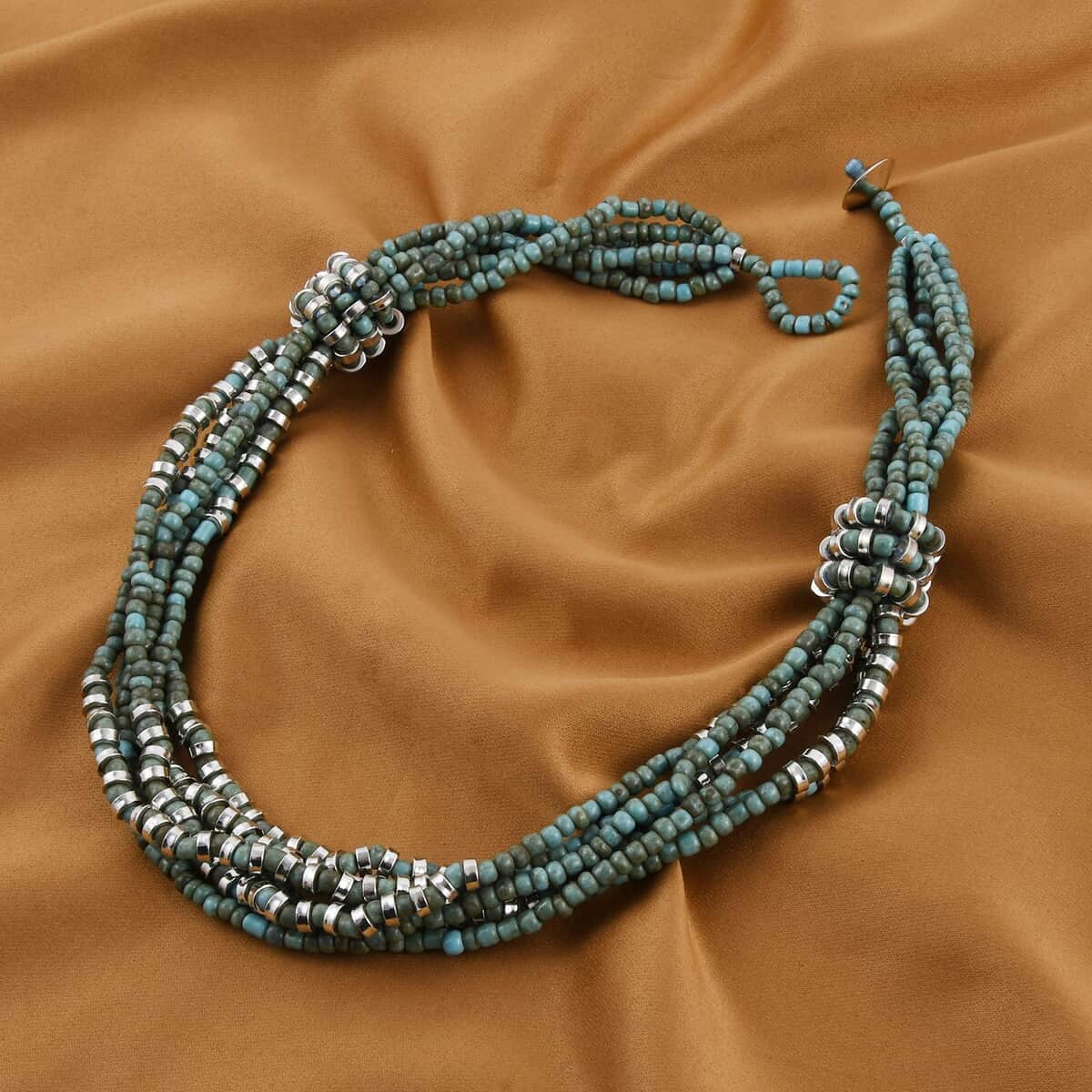 Turquoise Knot Beaded Multi Strand Necklace 20 Inches in Silvertone image number 1