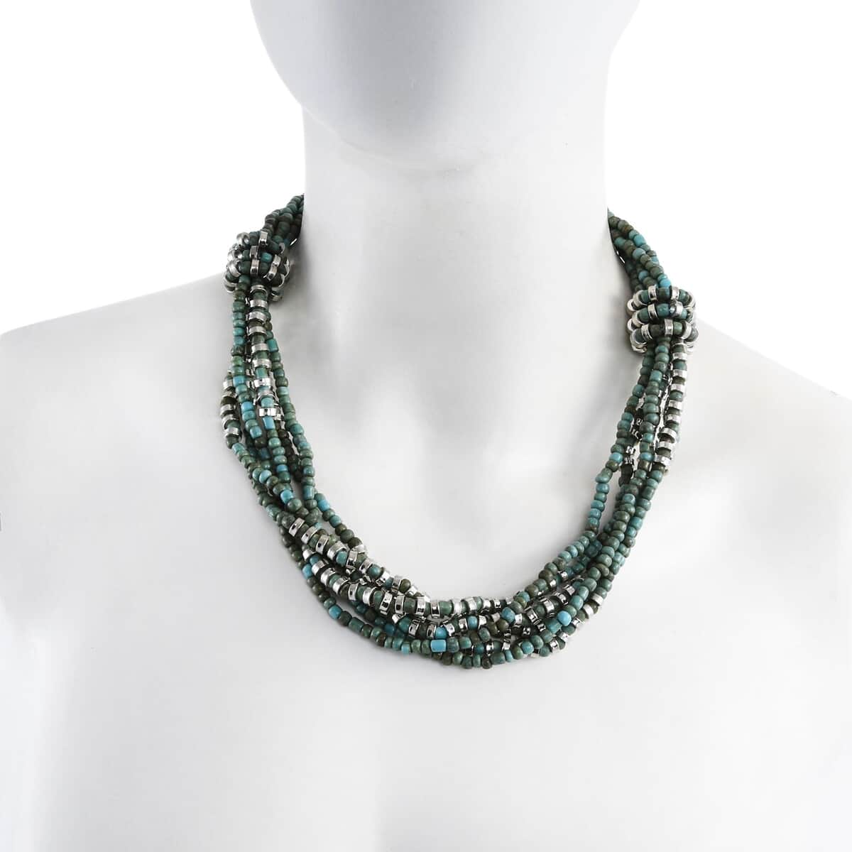 Turquoise Knot Beaded Multi Strand Necklace 20 Inches in Silvertone image number 2