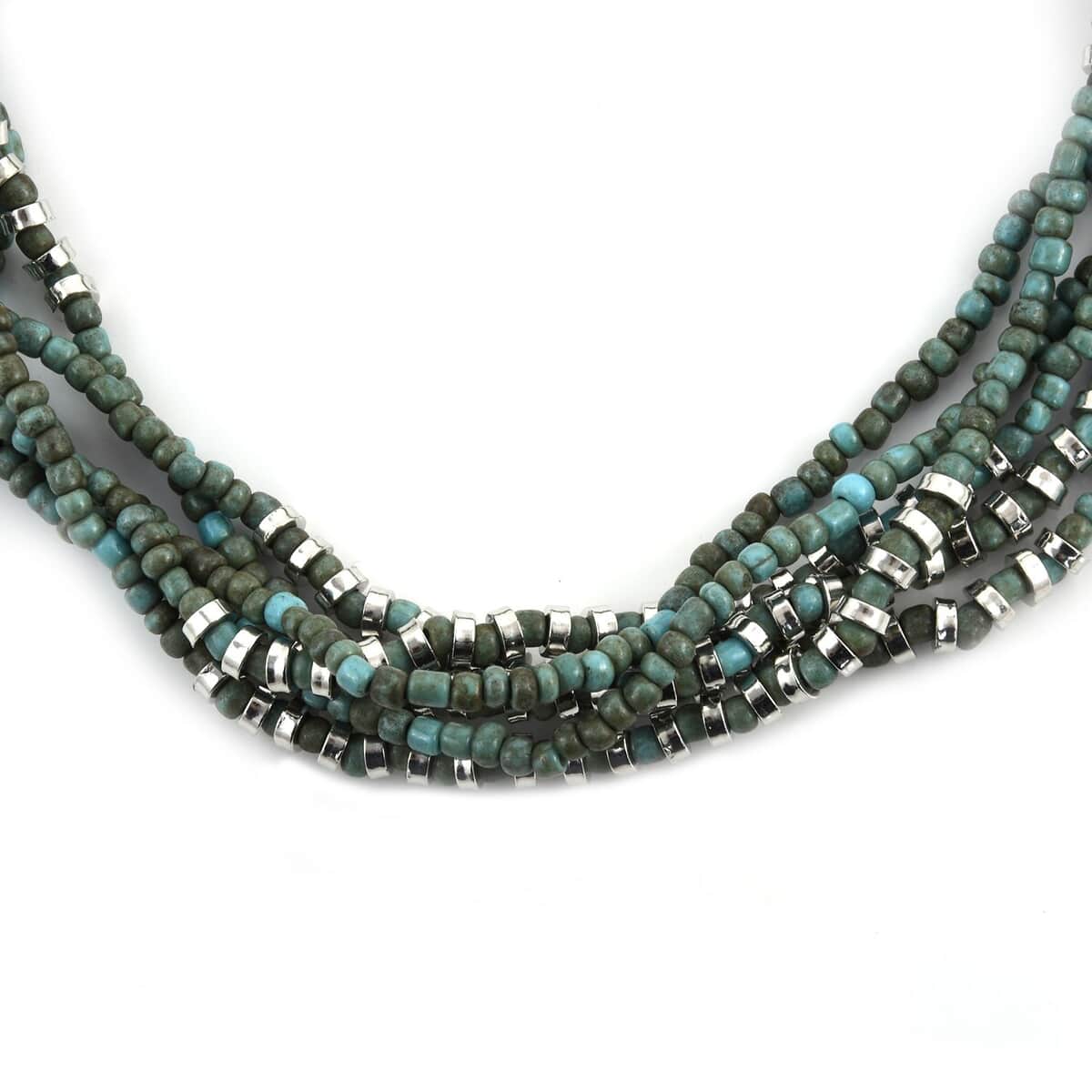 Turquoise Knot Beaded Multi Strand Necklace 20 Inches in Silvertone image number 3