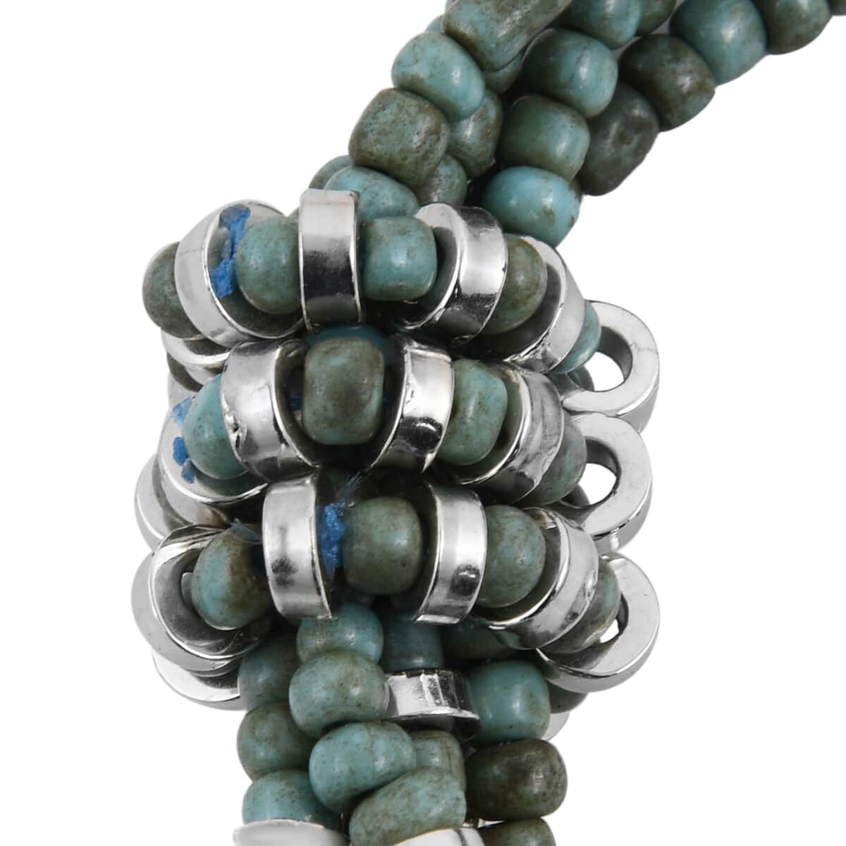 Turquoise Knot Beaded Multi Strand Necklace 20 Inches in Silvertone image number 4